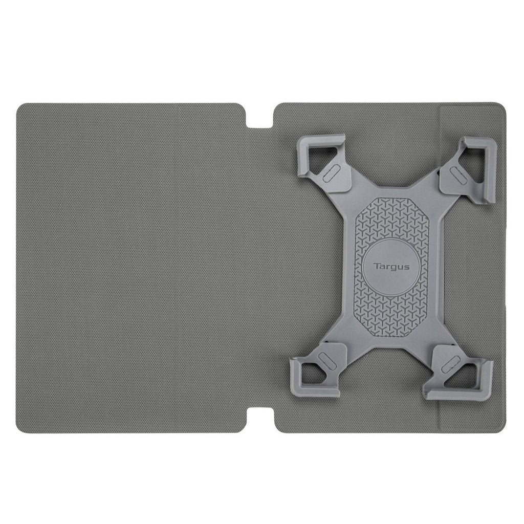 Gray tablet stand with Targus logo on a white background