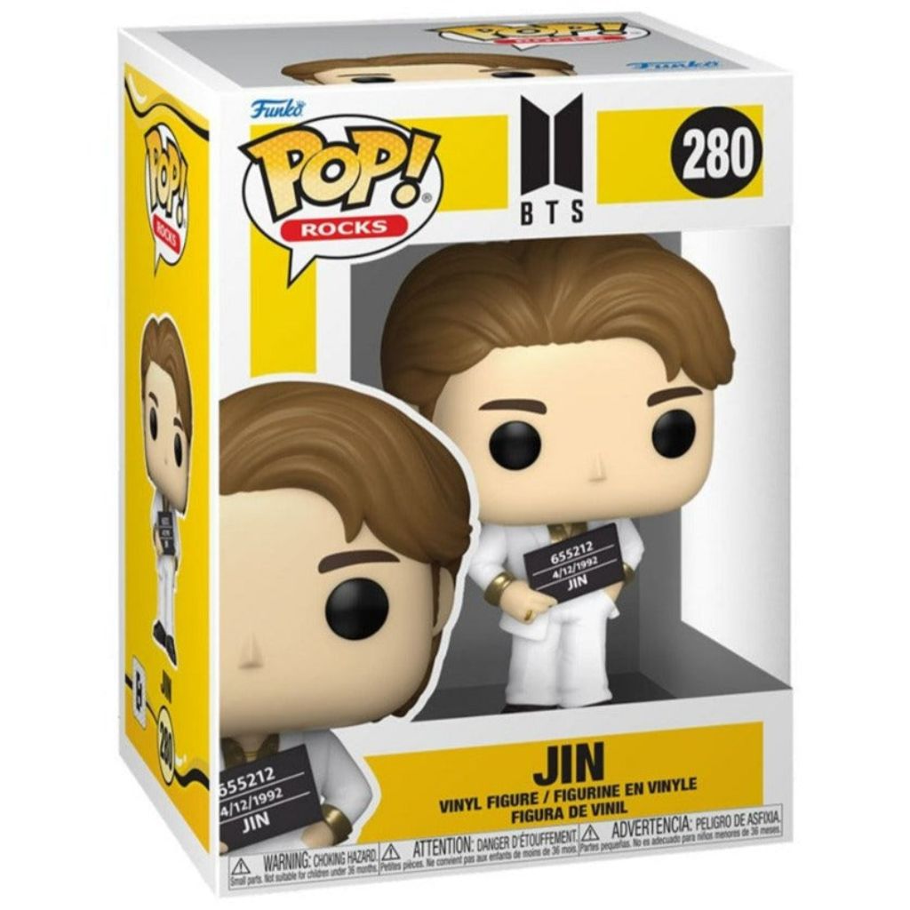 Funko Pop! vinyl figure of a character in a white outfit holding a sign with numbers and letters on a white background