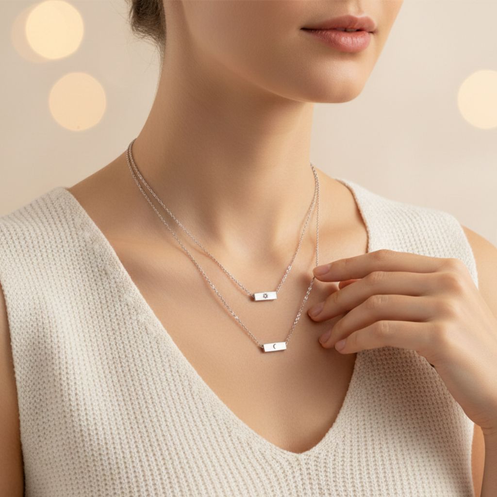 Customised Initial Bar Necklace Set
