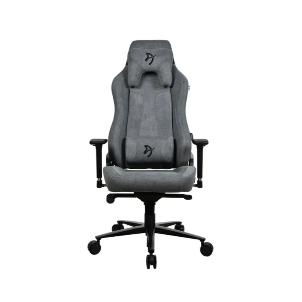 Gray office chair with black base on a white background