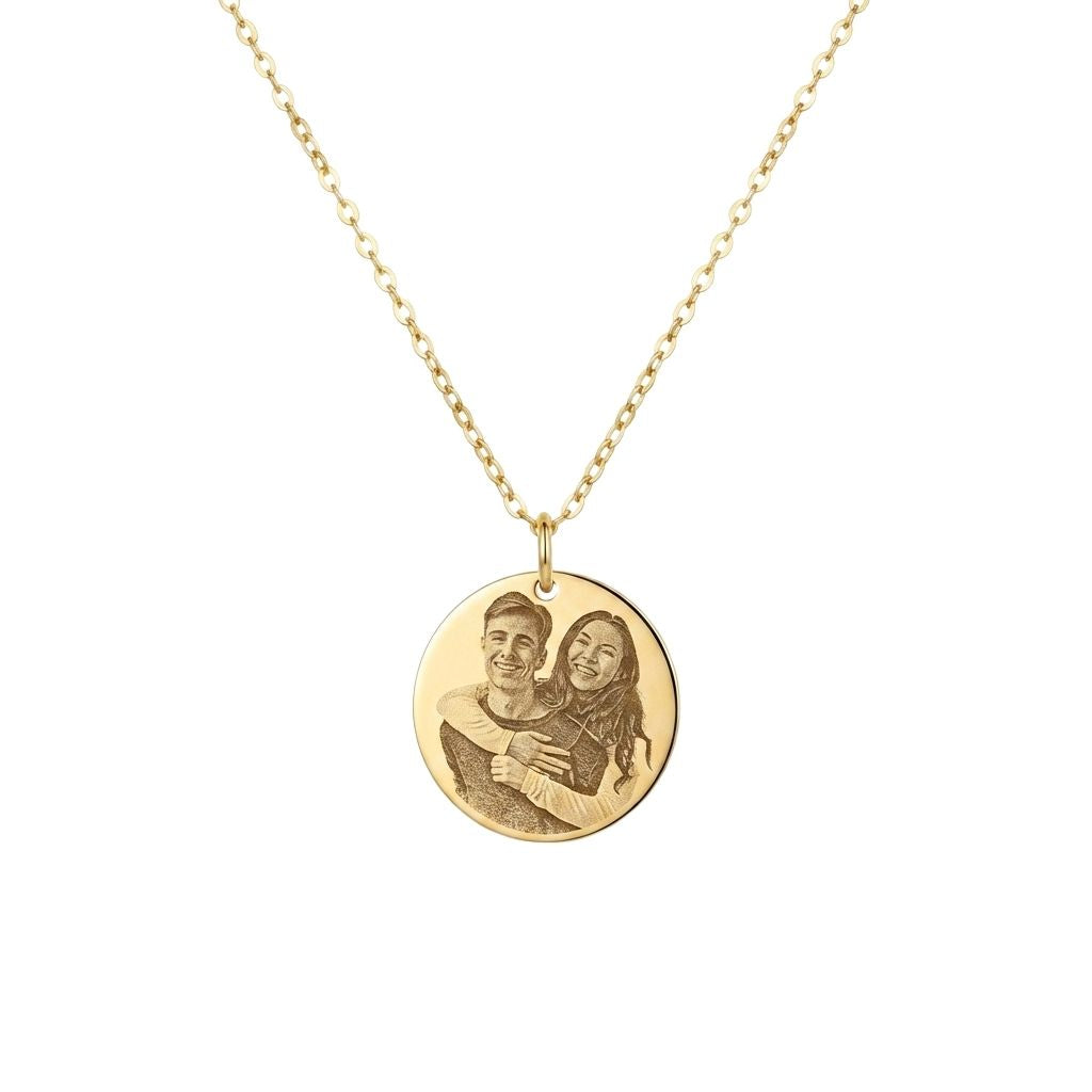 Engraved Photo Single Round Disc Necklace