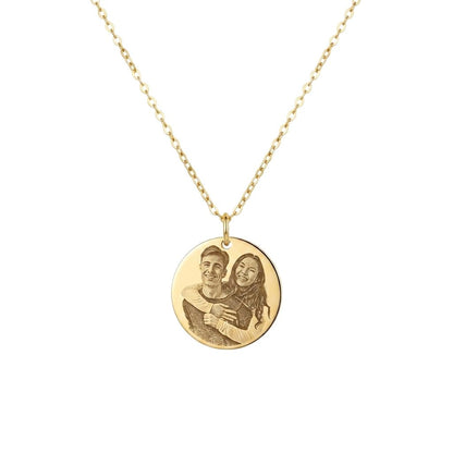 Engraved Photo Single Round Disc Necklace
