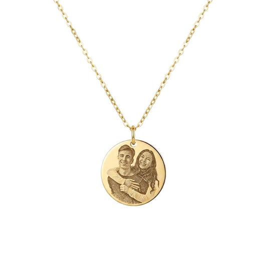 Engraved Photo Single Round Disc Necklace