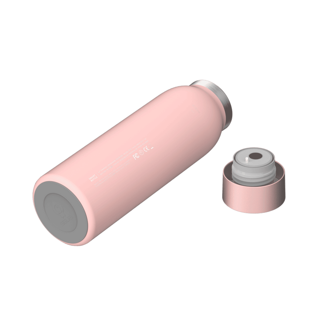 Pink water bottle with cap on a transparent background