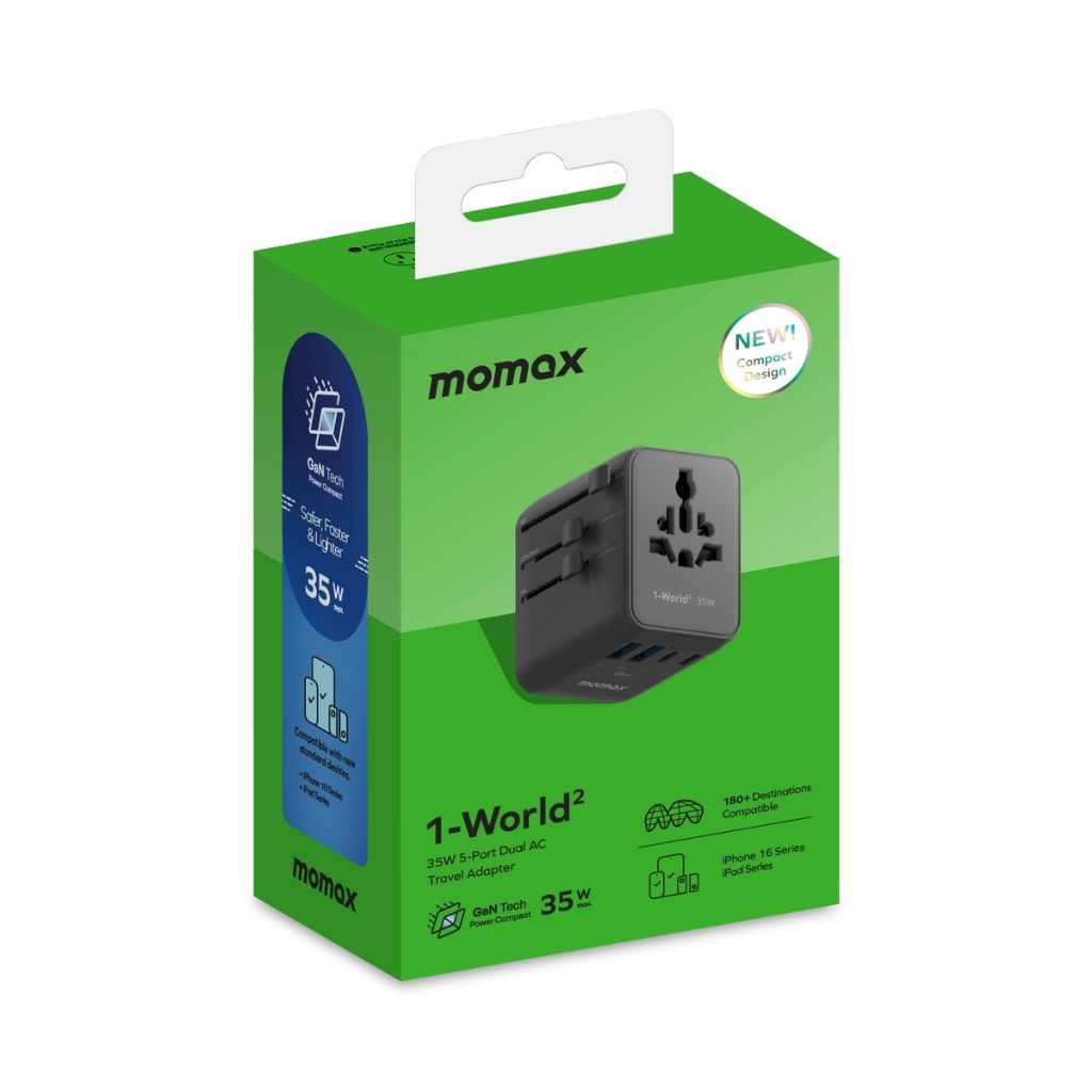 Momax 1-World2 35W 5-Port Dual Ac Travel Adaptor
