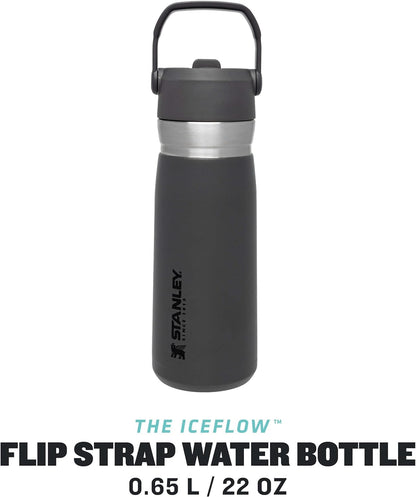 IceFlow™  Flip Straw Water Bottle 0.65L / 22 OZ Charcoal