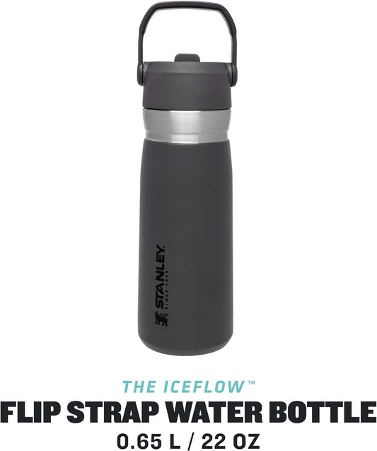 IceFlow™  Flip Straw Water Bottle 0.65L / 22 OZ Charcoal