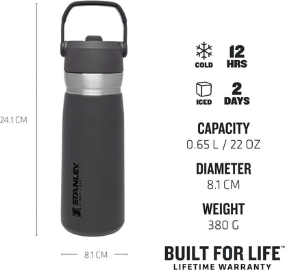 IceFlow™  Flip Straw Water Bottle 0.65L / 22 OZ Charcoal