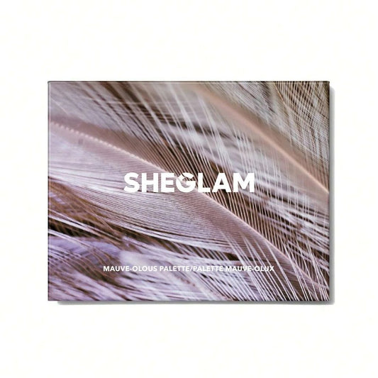 SHEGLAM mauve-glows palette packaging with feather design on a white background