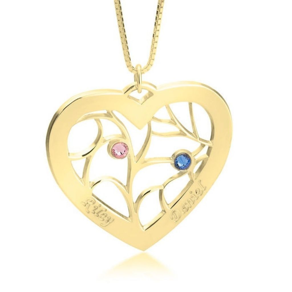 Embedded Birthstones Stylish Heart Necklace