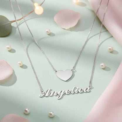 Personalised Double-Layer Name Necklace with Heart