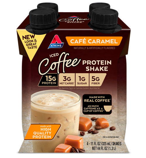 مخفوق بروتين القهوة المثلجة بالكراميل والقهوة الجاهزة للشرب (عبوة من 4 قطع)