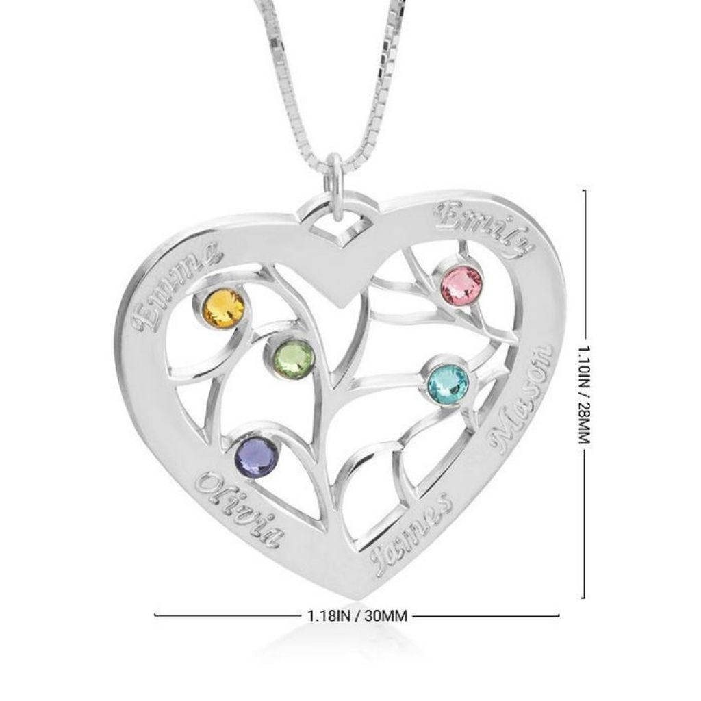 Embedded Birthstones Stylish Heart Necklace