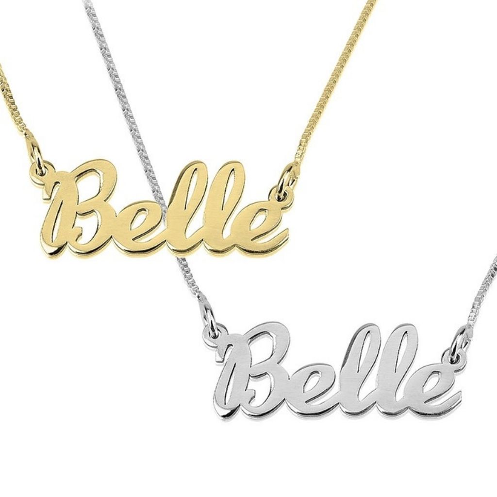 Gold and silver 'Belle' necklaces on a white background
