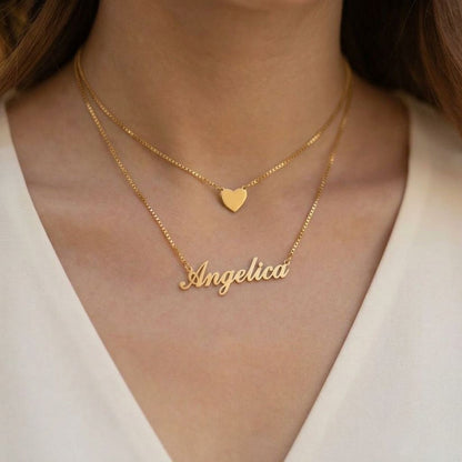 Personalised Double-Layer Name Necklace with Heart