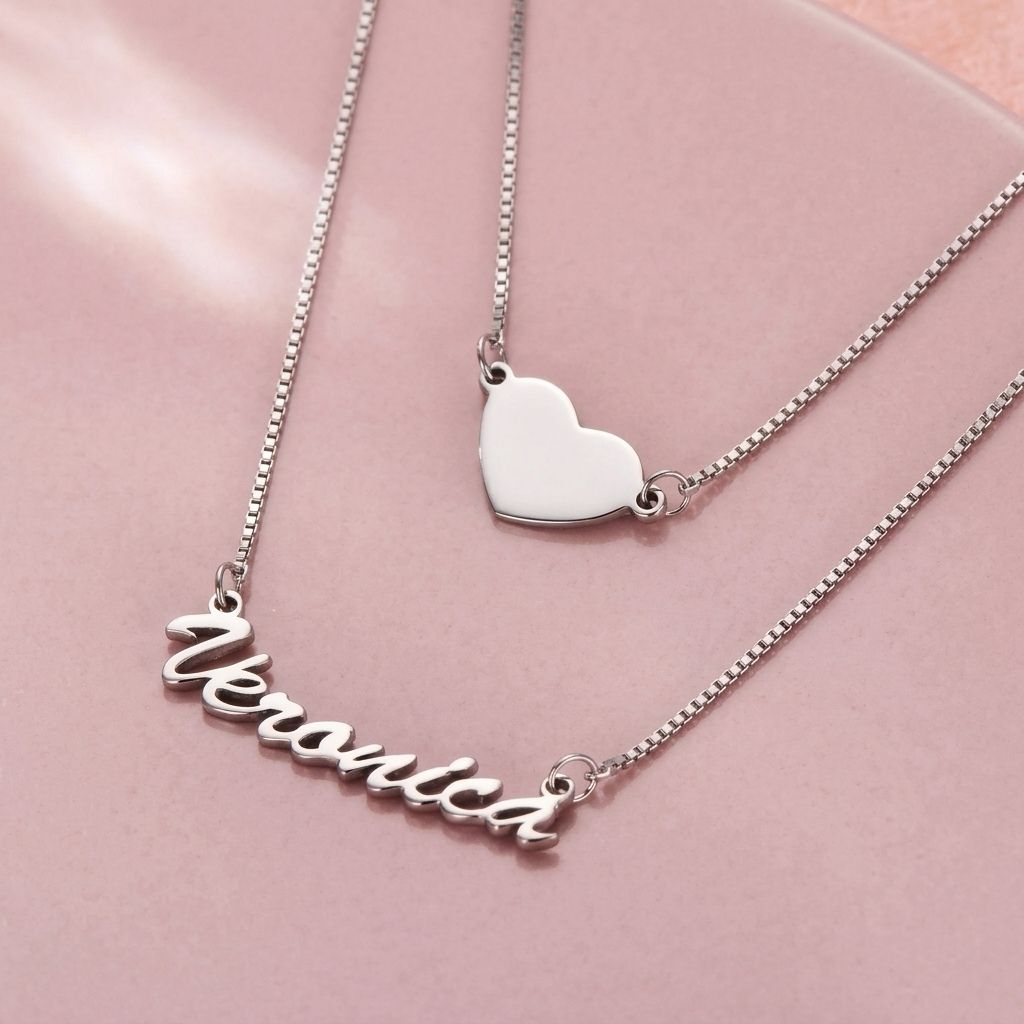 Personalised Double-Layer Name Necklace with Heart
