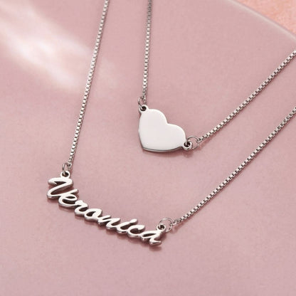 Personalised Double-Layer Name Necklace with Heart