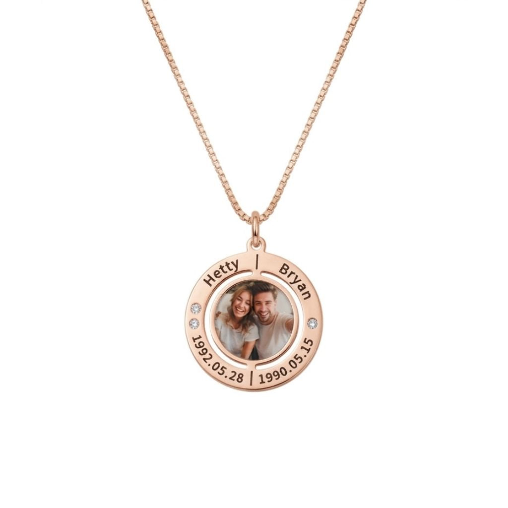 Engraved Photo Double Round Disc Necklace