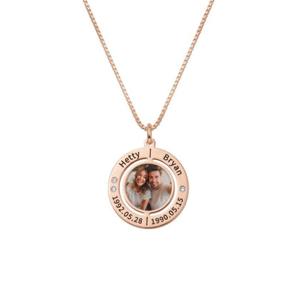 Engraved Photo Double Round Disc Necklace