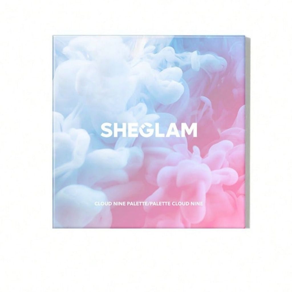 Sheglam Cloud Nine palette with pink and blue cloud design on a white background