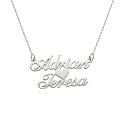 Tiny Heart In Center Double Name Necklace
