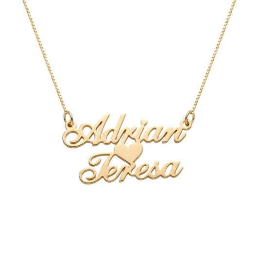 Tiny Heart In Center Double Name Necklace