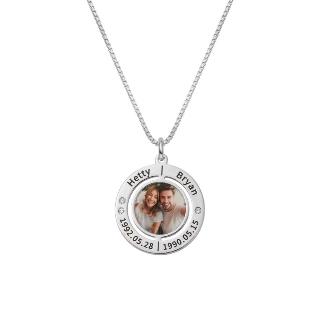 Engraved Photo Double Round Disc Necklace
