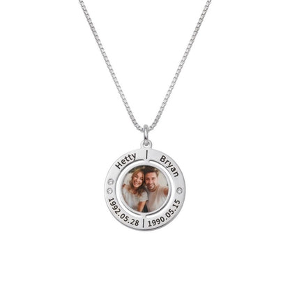 Engraved Photo Double Round Disc Necklace