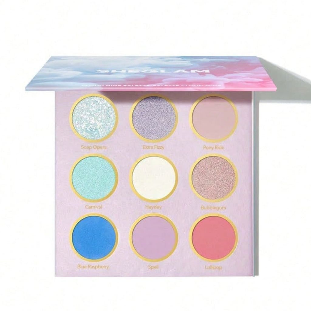 Sheglam Cloud Nine palette with pink and blue cloud design on a white background