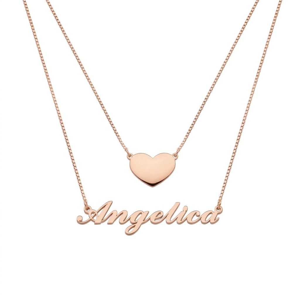 Personalised Double-Layer Name Necklace with Heart