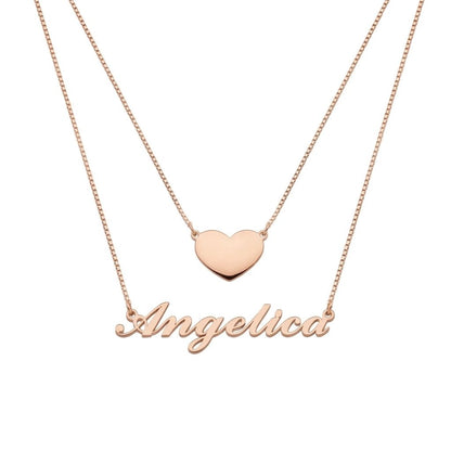 Personalised Double-Layer Name Necklace with Heart