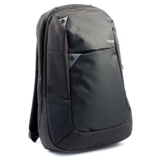 Gray backpack with 'Targus' branding on a white background
