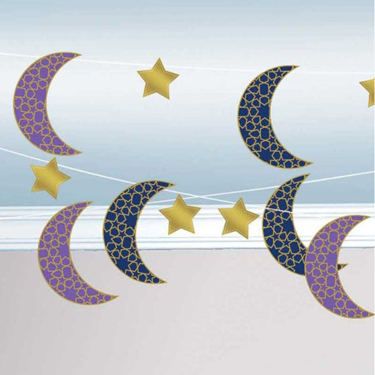 Eid Celebration Moon & Stars String Decoration – 6 Pcs
