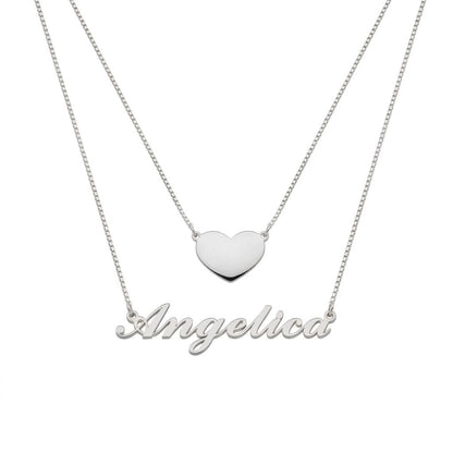 Personalised Double-Layer Name Necklace with Heart