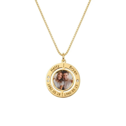Engraved Photo Double Round Disc Necklace
