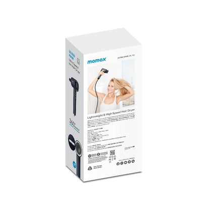 Momax hair dryer packaging on a white background