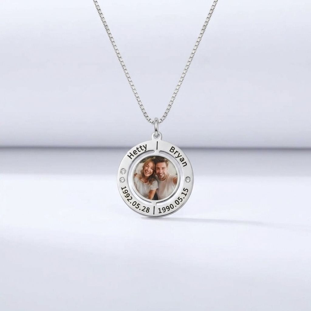 Engraved Photo Double Round Disc Necklace
