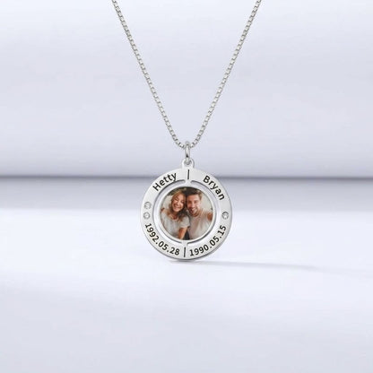 Engraved Photo Double Round Disc Necklace