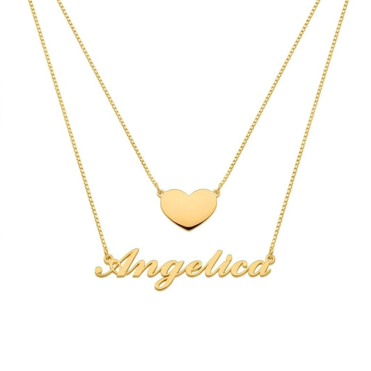 Personalised Double-Layer Name Necklace with Heart