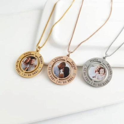 Engraved Photo Double Round Disc Necklace