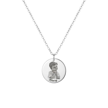 Engraved Photo Single Round Disc Necklace