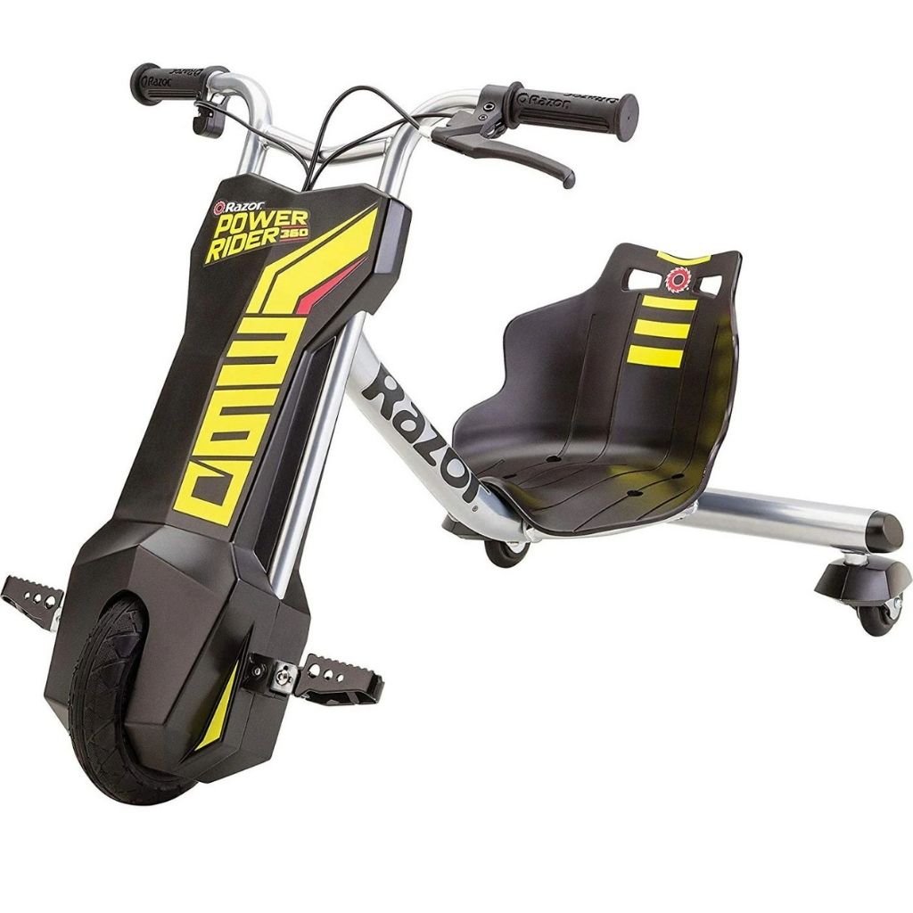 Razor Power Rider scooter with black and yellow design on a white background