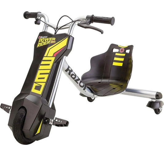 Razor Power Rider scooter with black and yellow design on a white background