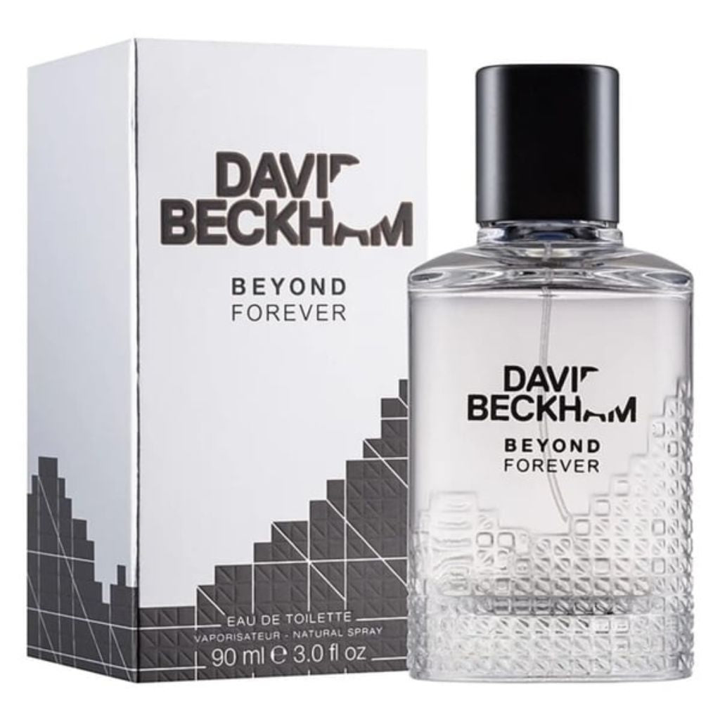 David Beckham Beyond Forever perfume bottle and packaging on a white background