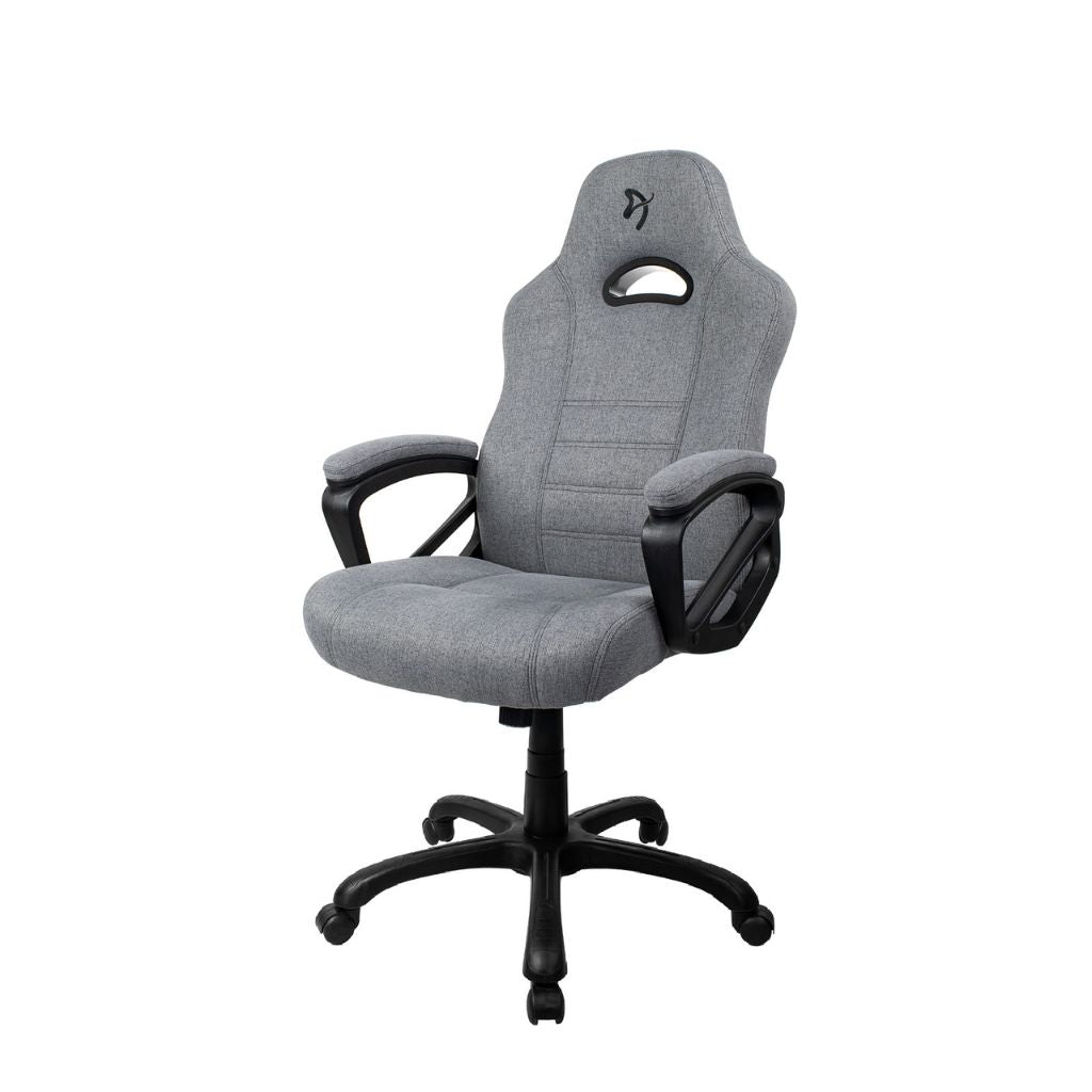 Gray office chair with black wheels on a white background