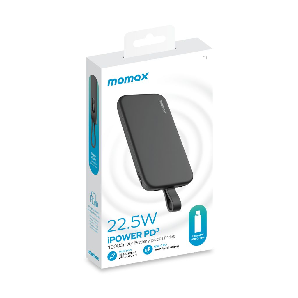 Momax iPower PD2 battery pack packaging on a white background