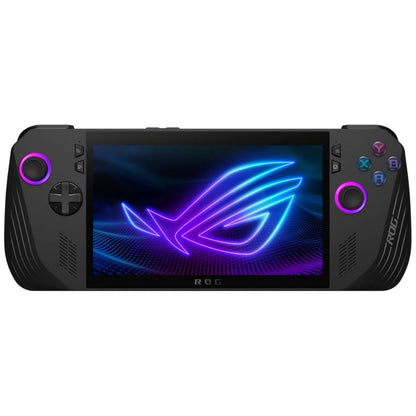 Gaming handheld device with illuminated logo on a white background