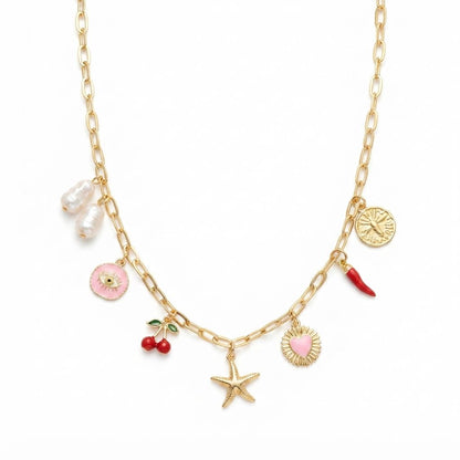 Cherry, Heart & Starfish Charm Necklace For Women