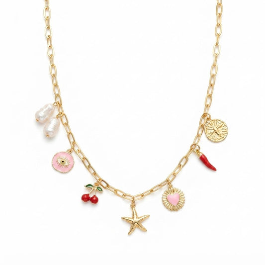 Cherry, Heart & Starfish Charm Necklace For Women