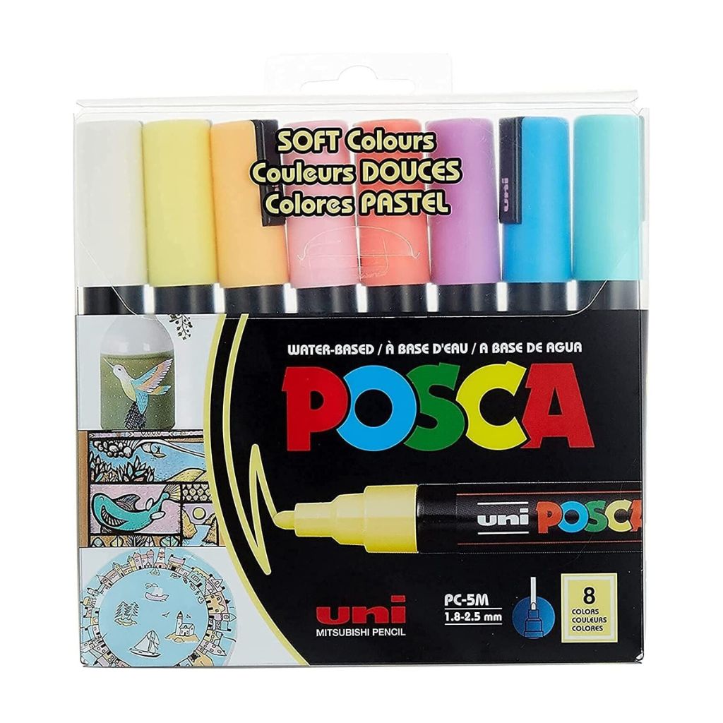 Pack of Posca markers with colorful caps on a white background